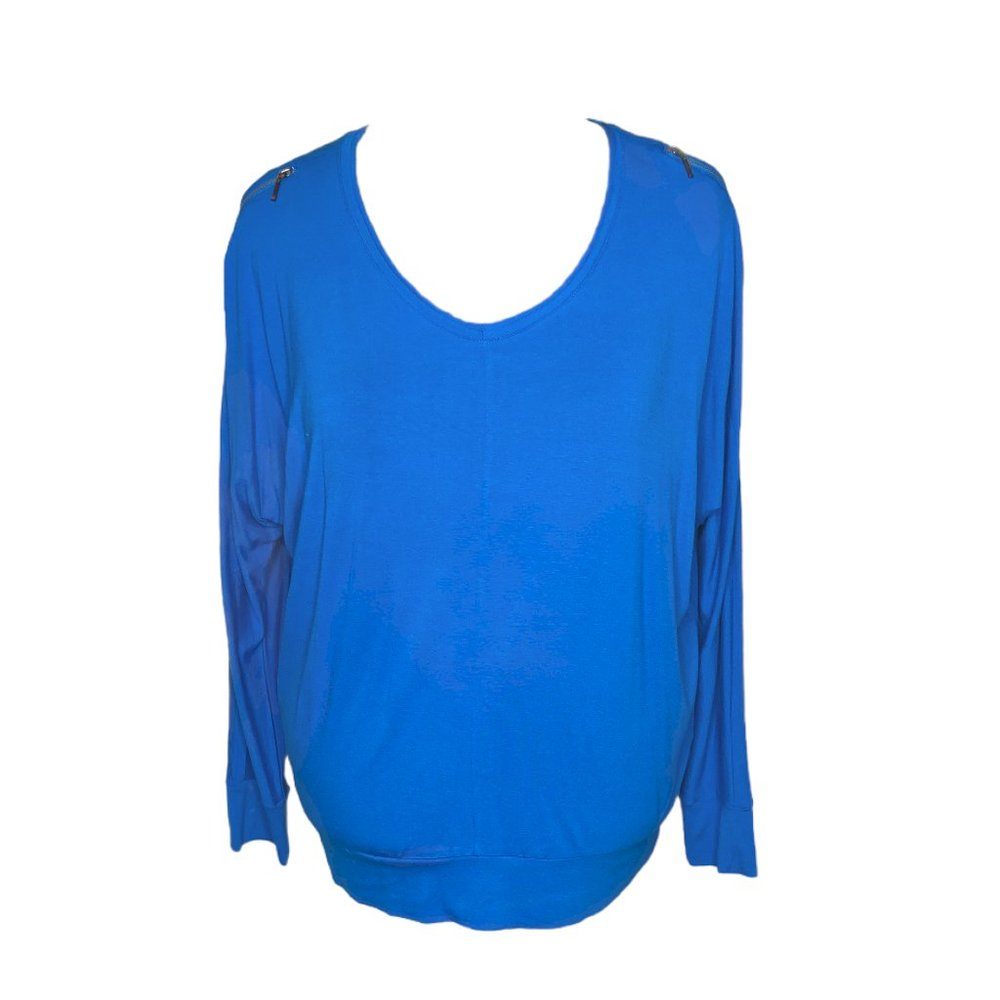 Chico’s Zoey Zipper Shoulder Dolman Blue Top